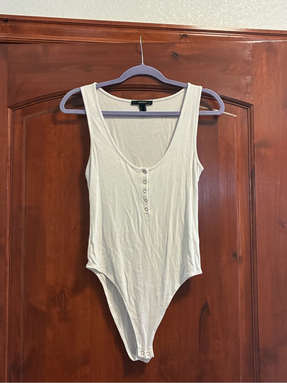 Forever 21 White Scoop Neck Button-Front Bodysuit